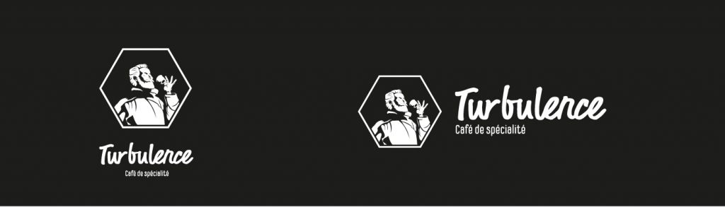 Logo blanc fond noir du café de spécialité Turbulence.