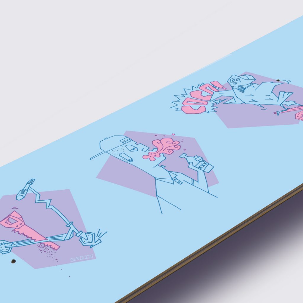skateboard rébus : zoom sur l'illustration sur la planche de skate.