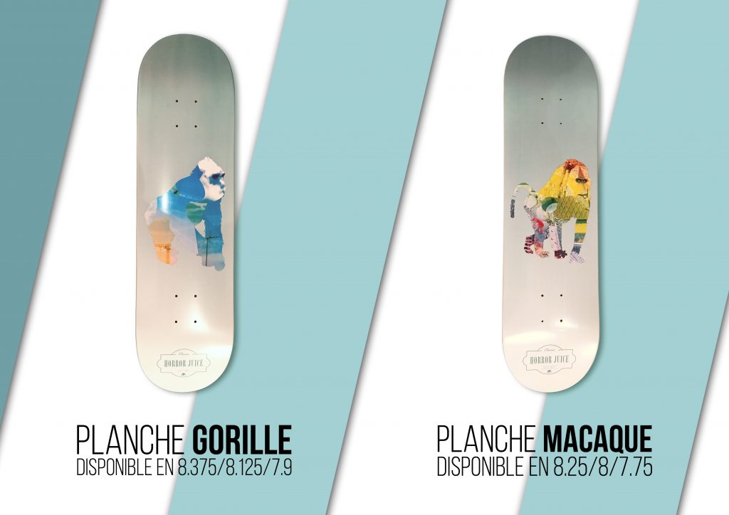 Design des skateboards utilisant la technique du photomontage.