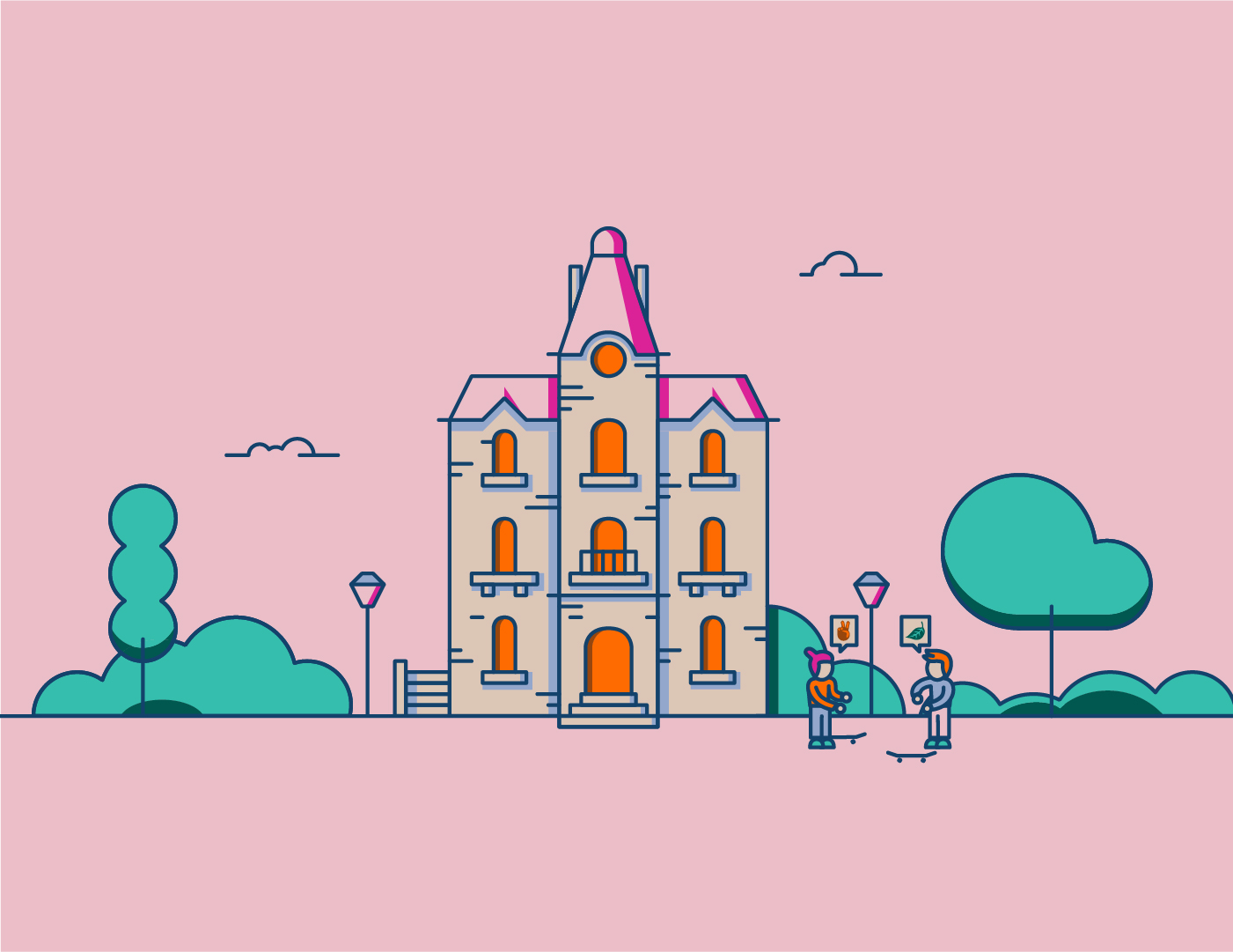 Illustration du Parc Franck Delmas situé à La Rochelle avec un traitement graphique et synthétique.