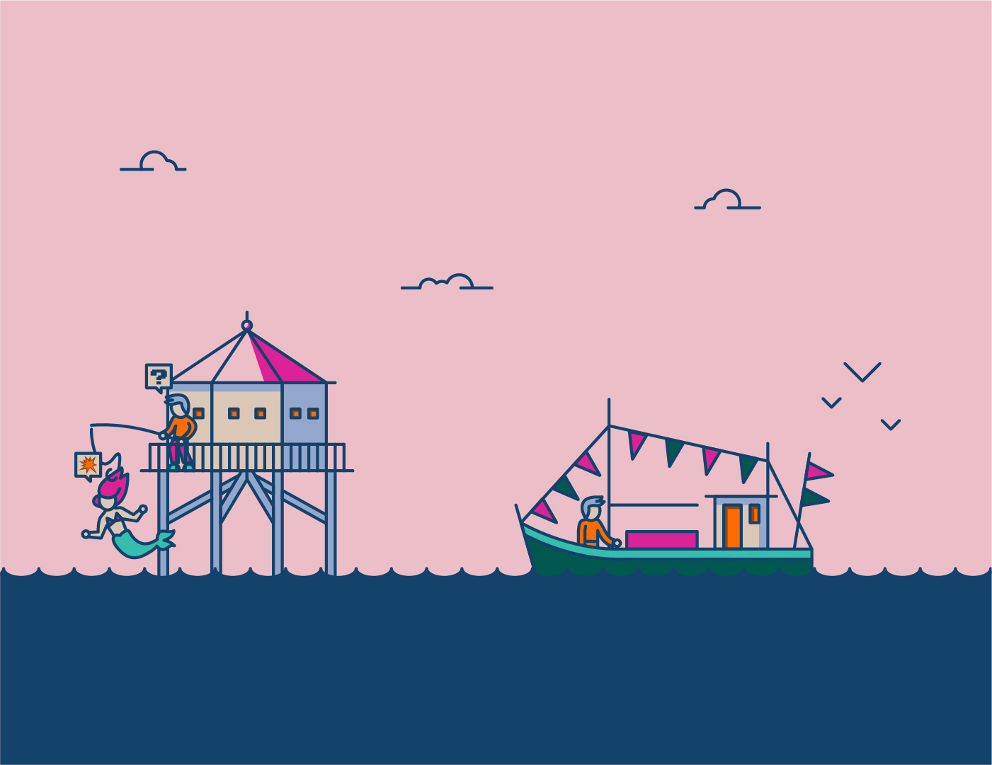 Illustration du phare du bout du monde situé à La Rochelle avec un traitement graphique et synthétique.