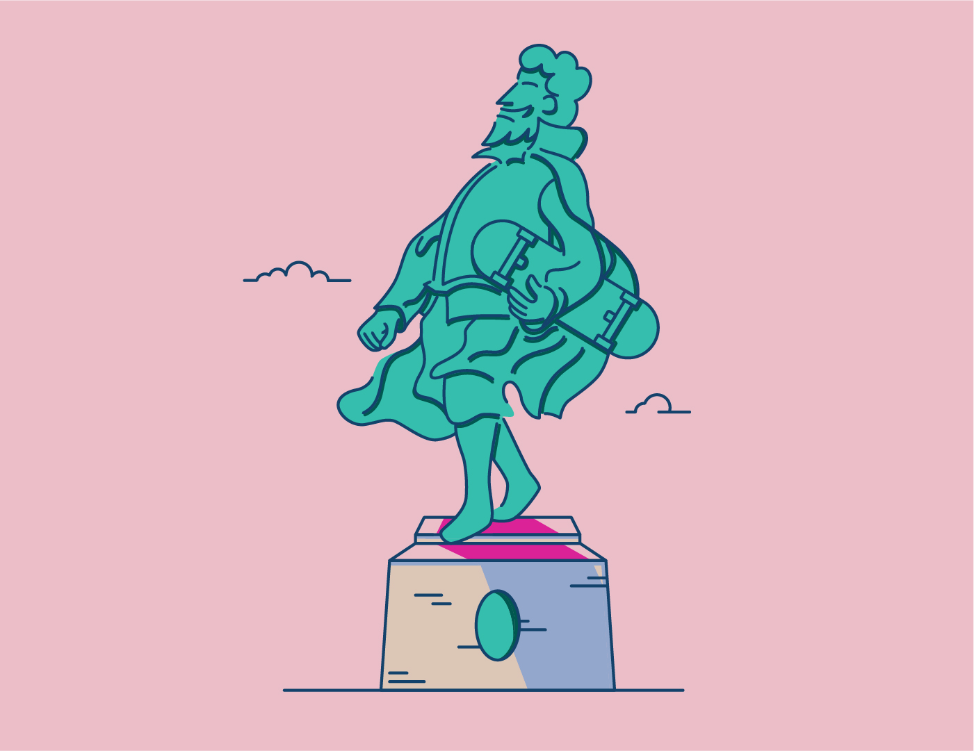 Illustration de la statue Jean Guiton place de la poste à La Rochelle dans un traitement graphique et synthétique.