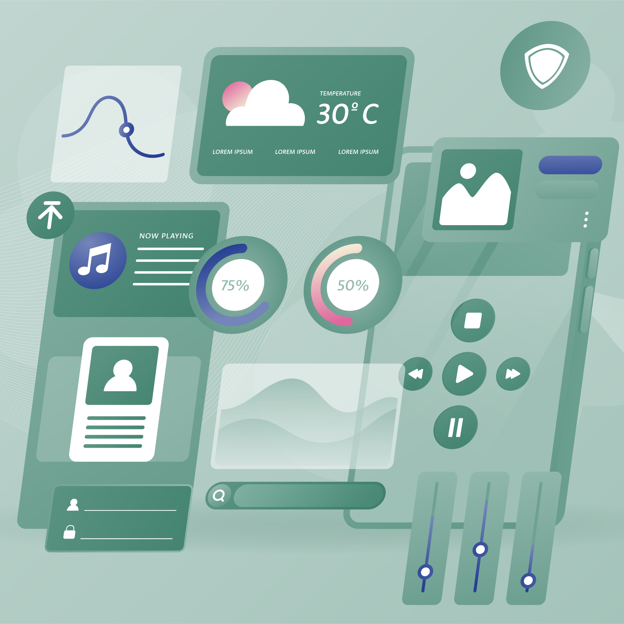 Illustration webdesign mettant en avant des éléments d'interface utilisateur web UI/UX